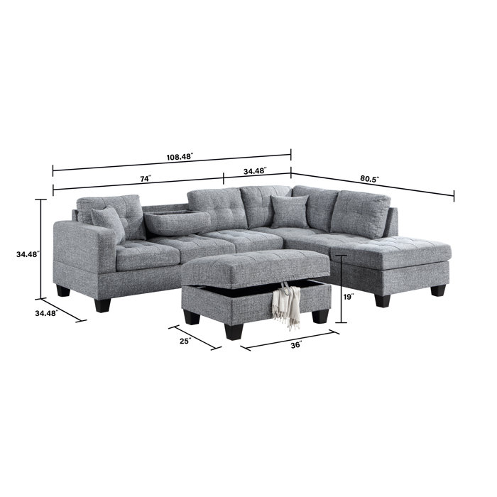 Bella Esprit Kayden Reversible Sectional Sofa with Storage Ottoman